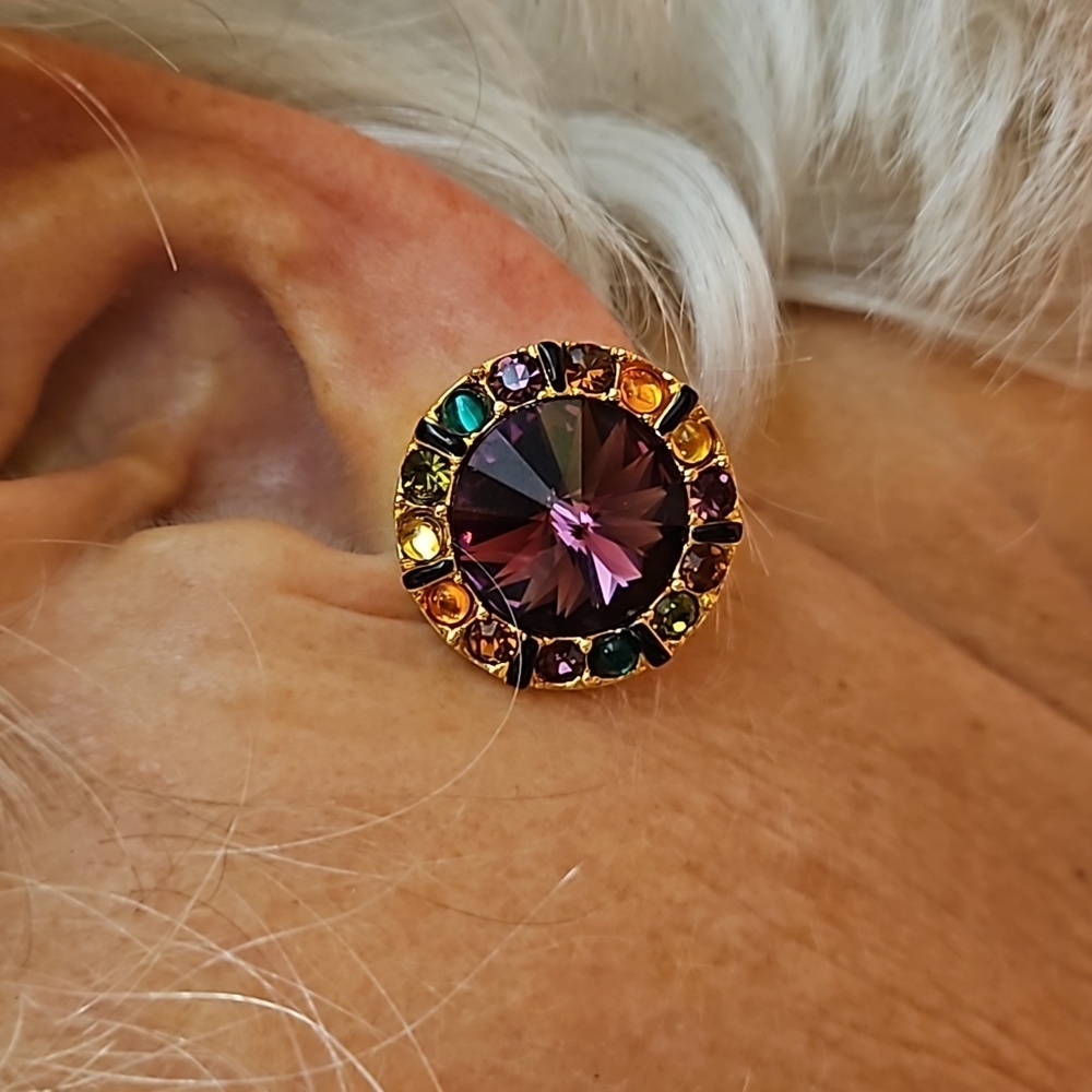 St John Round Cirlular Clip On Earrings Multi-Color Jewels Nwot 135$